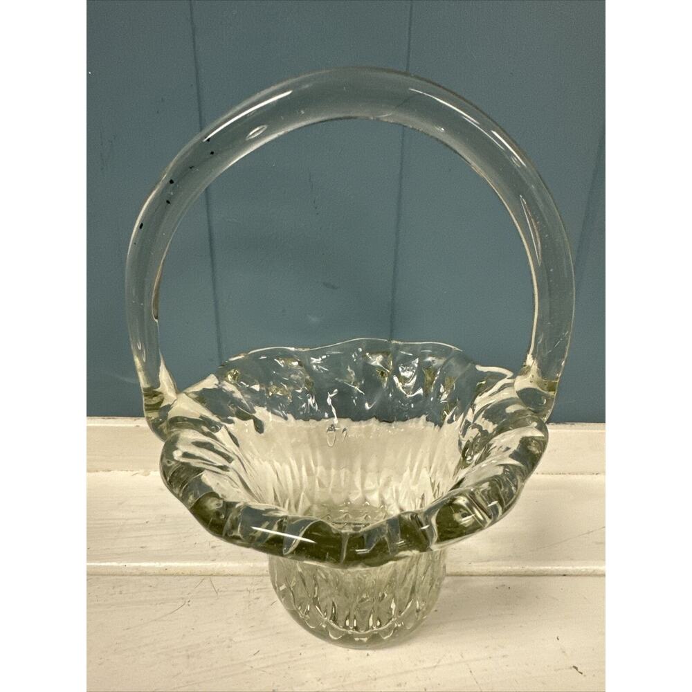 Vintage Easter‎ Basket - Clear Glass - Hand Blown - 7.5” x 6” Recycled Glass